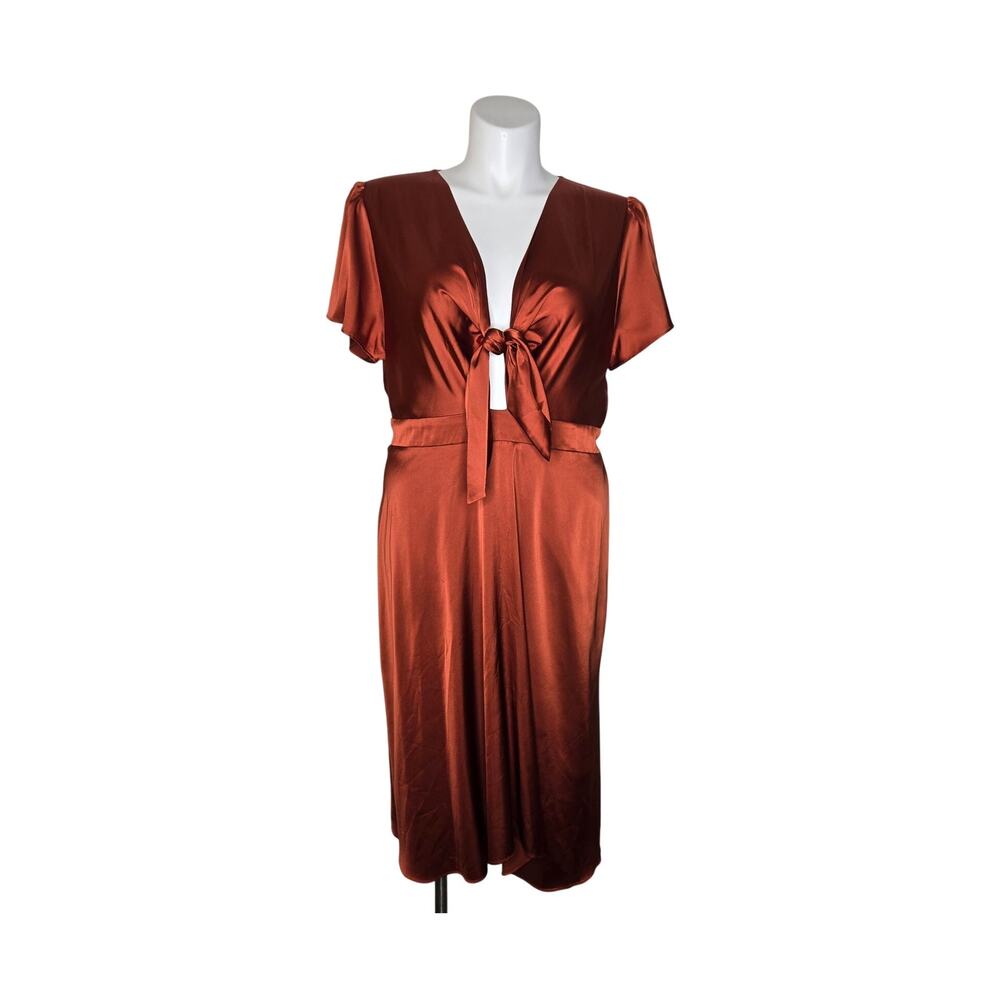 BALTIC BORN Poppy Short Sleeve Satin Mini Dress Keyhole Rust Size XXXL